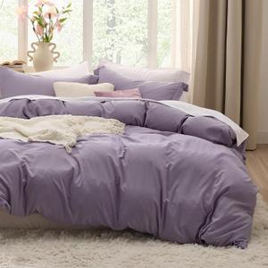 Bedsure Grayish Purple Duvet Cover Queen Size - 3 Pieces Prewashed Cotton-Like Polyester Extra Soft Bedding Set, Includes 1 Duvet Cover 90x90 Inches with Zipper Closure & 2 Pillow Shams, No Comforter
