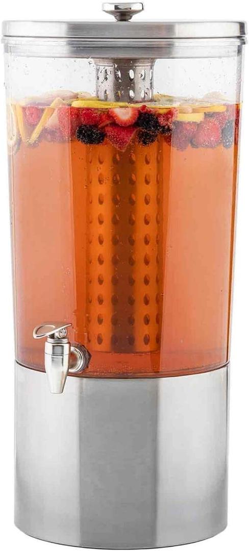 TableCraft 10451 Upscale Beverage Dispenser, 4-1/2" Gallon, Stainless Steel with Nickel Plated ABS Faucet, Tritan Reservoir, Stainless Steel Base