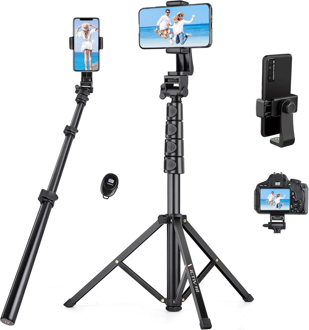70" Phone Tripod with Remote & Holder, Portable Cell Phone Stand, Selfie Stick for Video Recording, Compatible with iPhone 14/13 Pro Max/Android/Camera (Black)