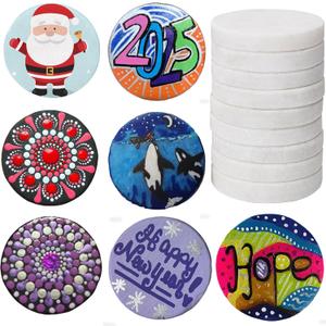 Lulonpon 12 Pieces Painting Rocks, 2.5 Inches White Round Rocks for Painting, Smooth Rocks Bulk, Flat Rocks, Crafting Painting Supplies