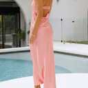 Realtix Satin Silk Backless Tube Tops Maxi Dress for Women Low Back Hollow Out Elegant Strapless Long Dresses Wedding Guest Pink