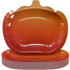 Tbsone 25 Pack Pumpkin Paper Plates, Fall Thanksgiving Harvest Disposable Plates for Autumn Dinner, Dessert, Party, Catering, Holiday Events & Favors, 9.2x8.1 Inches