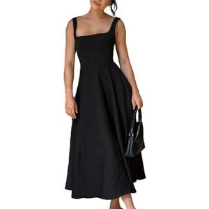 SHINFY Women's Summer Sleeveless Maxi Dresses Square Neck A-line Tank Dress Flowy Beach Vacation Sundress, S