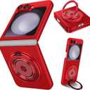 Magnetic Case for Samsung Galaxy Z Flip 6, [Compatible with MagSafe] Military Grade Shockproof Slim fit Samsung Z Flip 6 Phone Case with Magnetic Ring Kickstand, Red