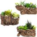 3 Pcs Driftwood Stump Log Concrete Planter Driftwood Planter Succulent Pot Plant Pot for Succulents for Outdoor Indoor Home Patio Garden Decoration (Classic)