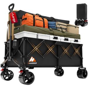 Collapsible Wagon Cart with Wheels Foldable - Folding Utility Heavy Duty Wagons Carts for Grocery Sports Garden Shopping Camping Wheelbarrows (Black,300L)