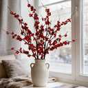 LESING 4pcs Cherry Blossom Flowers Artificial, Fake Silk Cherry Blossom Branches Tall Peach Blossom Flower Stems Arrangement for Wedding Home Office Party Decoration (Red-2)