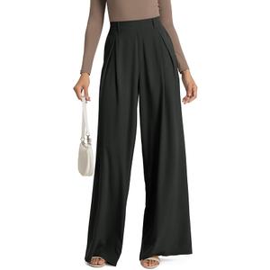 ODODOS Pleated Wide Leg Pants for Women Flowy Lightweight High Waist Trouser with Pockets-27 Inseam, Dune, X-Small