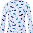 UNIFACO UPF 50+ Little Boys Long Sleeve Rash Guard Swim Shirt Premium Sun Shirt for 9-10 Yrs Old, A-white Blue Ocean Creatures