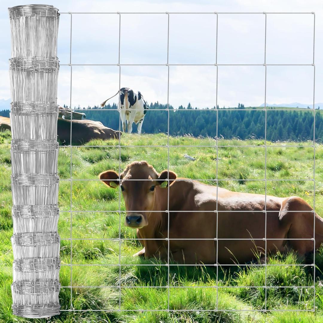 Farm Fence 4FT x 100FT, Galvanized Cattle Fence, Heavy Zinc Coating Wire Fencing, 14GA Livestock Fence, Goat Fence, Hog Wire Fencing Perfect for Pest Control, Livestock & Animals Protection