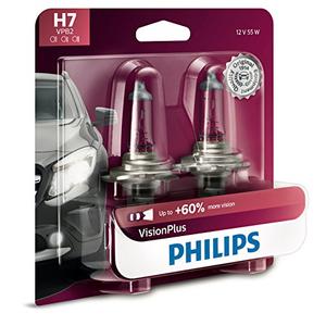 Philips Automotive Lighting H7 VisionPlus Deluxe Upgrade Automotive Replacement Headlight Bulb, Fits Select High Beam, Low Beam, or Fog Positions (Pack of 2)