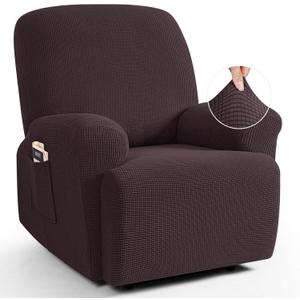 TAOCOCO Recliner Cover 4-Pieces, Recliner Stretch Sofa Slipcover, Recliner Cover 1 Seat, Couch Protector Soft, Furniture Protector Covers with Elastic,Chair Covers Jacquard Pattern (Chocolate)