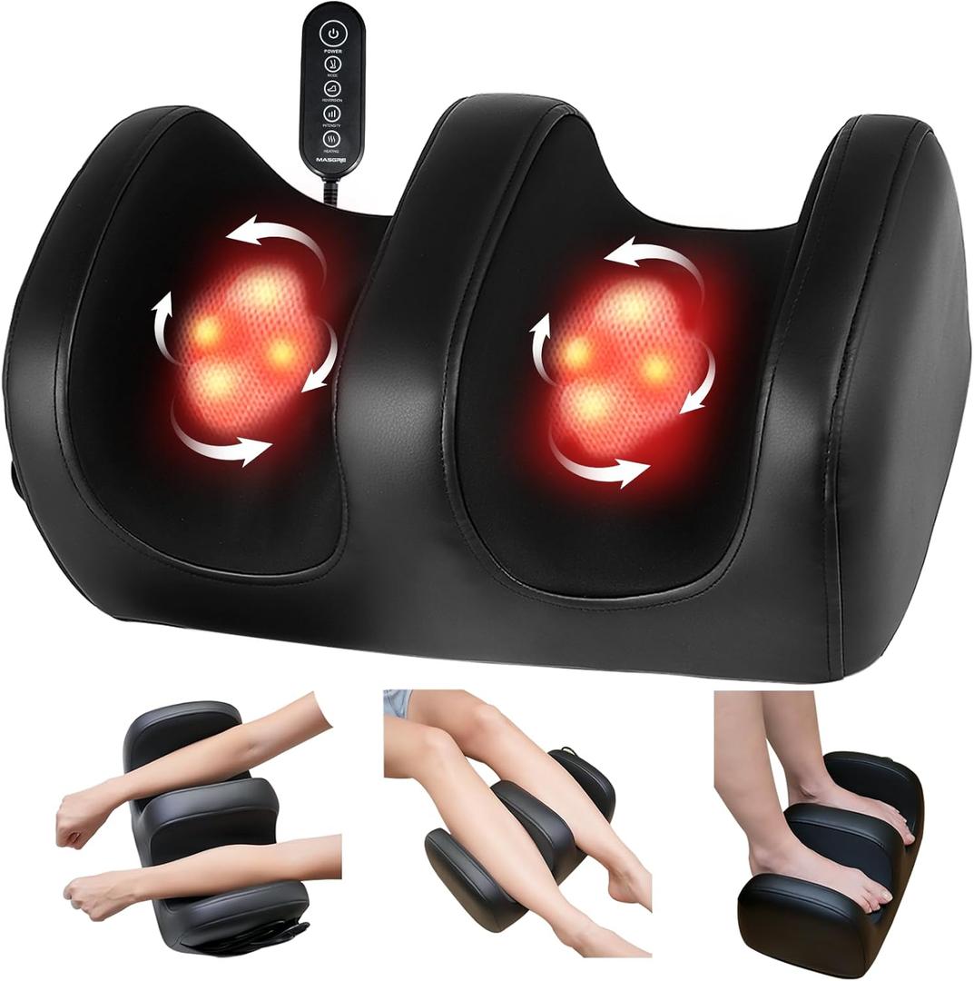 MASGRE Foot Massager with Heat, Shiatsu Kneading Feet and Calf Massagers for Relaxation, Relief for Tired Muscles & Plantar Fasciitis Relief, Deep Tissue Massage, Gifts for Mom & Dad, Wired Remote