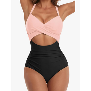 Eomenie Women's One Piece Swimsuits Tummy Control Cutout High Waisted Bathing Suit Wrap Tie Back 1 Piece Swimsuit, Size 3XL