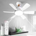 Hywyimlait Socket Fan Light with Remote, Portable Ceiling Fans with Lights for Bedroom, Kitchen, Living Room, 3 Color Stepless Dimming, Screws into E27, White (Six Blade)