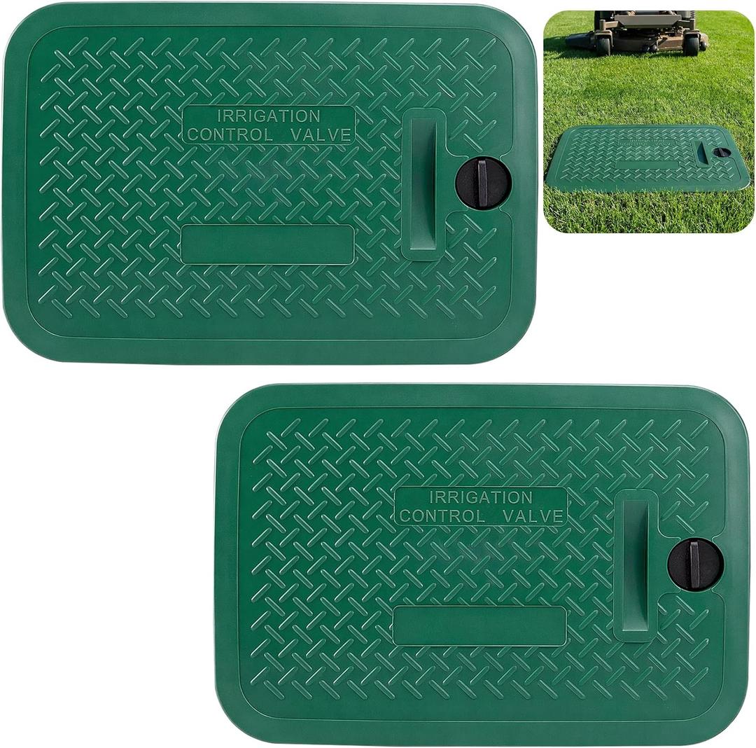 EBaokuup 2 Pcs 12 x 17 Inch Irrigation Valve Box Cover, Rectangular Sprinkler Valve Lids with Plug, Sprinkler Valve Cover Replacement for Outdoor Irrigation Watering Equipment