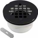 Black No Caulk Shower Drain, Welsan PVC Compression Shower Floor Drain with 4-1/4" Stainless Steel Round Grid Strainer Cover, Matte Black