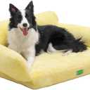 MEWOOFUN 34.6" Orthopedic Dog Bed Sofa for Small Medium Dogs, Egg- Foam Dog Couch with Removable Washable Cover and Non-Slip Bottom (Large, Yellow)