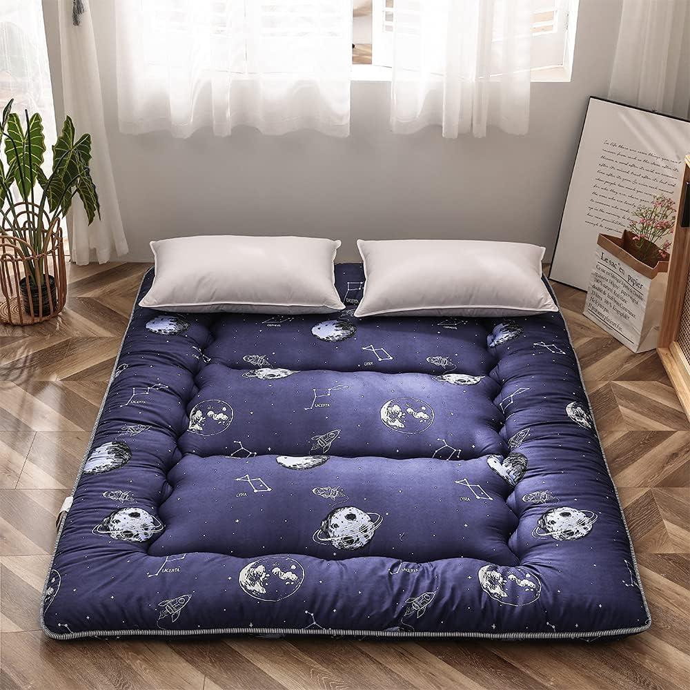 MAXYOYO Navy Space Adventure Japanese Floor Futon Mattress, Thicken Tatami Mat Sleeping Pad Foldable Roll Up Mattress Floor Lounger Couches and Sofas for Kids Full Size