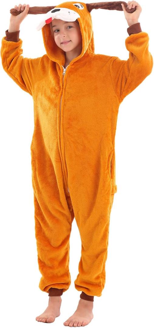 WAFUNNE Animal Onesie Costume for Kids Child Boys Girls Womens Mens Cosplay Halloween Dog Orange (130(for height=3'10"-4'2"))