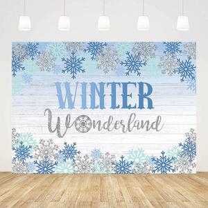 8x6ft Winter Wonderland Backdrop for Boy Rustic Wood Blue Snowflakes Photography Background Baby Boy Birthday Baby Shower Party Decorations Winter Photo Banner Props