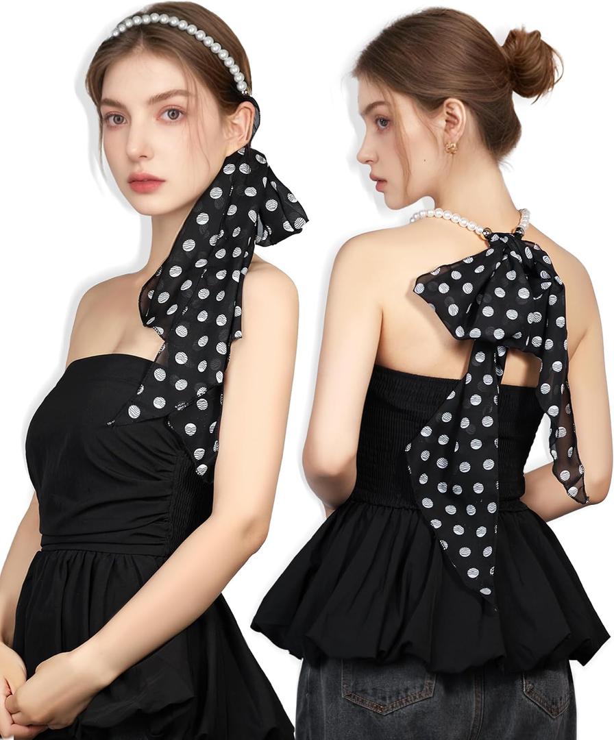 Scarf for Women - Imitation Pearl Chiffon Scarves Fashion Hair Band Soft Neck Scarf, Versatile Headband