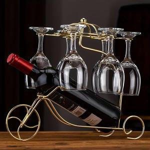Golden Metal Wine Rack,Decorative Bicycle Design, Countertop Wine Bottle & Stemware Display Rack,Bike Wine Rack Freestanding Countertop Bottle Holder