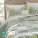 WDCOZY 100% Cotton Reversible Patchwork Quilt King Size, Lightweight Farmhouse Vintage Shabby Chic Bedding Set with 2 Pillow Shams, Green Floral Printed Pattern Bedspread Coverlet for All Seasons, King(106"x96"