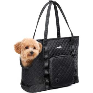 Pecute Dog Purse Carrier, Dog Carrier with Pockets for Small Dogs, Fits Dogs 5.5 lbs to 11 lbs, Lightweight Dog and Puppies Tote Bag Carrier, Outing, Travel, Vet, Black