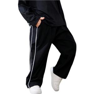 OYOANGLE Toddler Boy's Elastic Waist Sweatpants Side Striped Track Pants with Pockets (5T, Black)