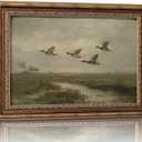 Vintage Gold Framed Flying Duck Wall Art Mallard Duck Canvas Wall Decor Rustic Mallard Poster Artwork Retro Rustic Farmhouse Animal Picture for Home Living Bedroom Farmhouse Hallway 9x11in