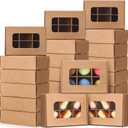 50 Pcs Kraft Treat Boxes with Window and Dividers, Empty Candy Truffle Baking Boxes, Square Cupcake Cookies Containers for Wedding Gift Giving (5 x 3.54 x 1.57 Inches,Brown)
