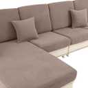 Couch Cushion Covers for Sectional Sofa L Shape Washable Separate Seat Chaise Couch Cover Stretch Sofa Slipcovers with 2 Pcs Pillowcases(3 Seater + 1 Chaise, Khaki)