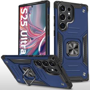 for Samsung Galaxy S25 Ultra 5G Case Rugged Military Grade Heavy Duty Armor Shockproof S25 Ultra Phone Case with 360 Metal Ring Kickstand Mount Magnetic Cover for Samsung Galaxy S25 Ultra (Blue)