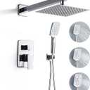8 Inch Shower Faucet Set, Rainfall Shower System with High Pressure Handheld Shower Head, Bathroom Mixer Wall Mounted Shower Faucet Rough-in Valve and Trim Kit, Polish Chrome, with 3-Setting