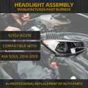 Dasbecan Halogen Headlight Compatible With Kia Soul 2014-2019 Right Passenger Side Headlight Assembly Chrome Housing Replaces# 92102-B2270 92102B2270 KI2503167