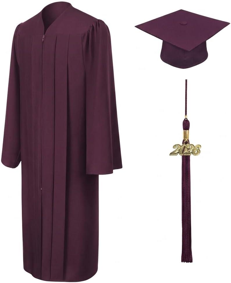 CLERKMANS Unisex Matte Graduation Cap Gown Tassel Package, High School and University, Size 45