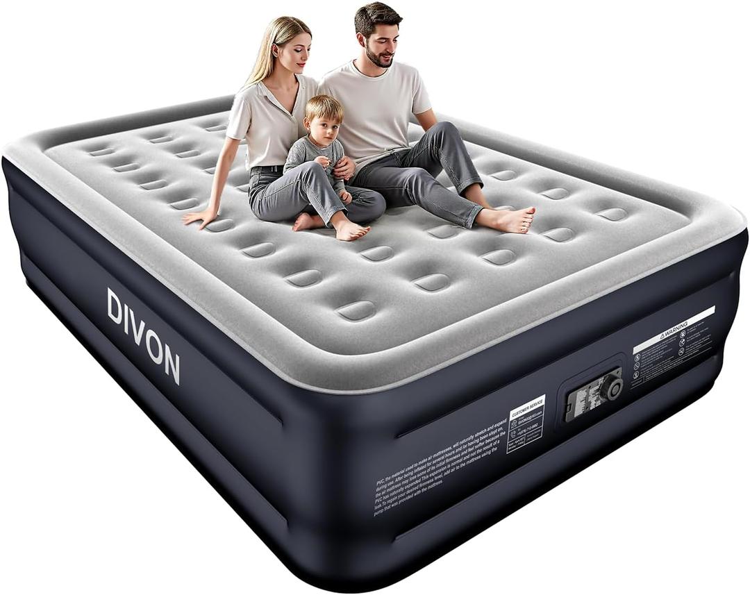 DIVON Queen Air Mattress with Built in Pump Raised, 2 Min Self Inflatable Mattress, 18 Blow up Mattress for Adults, 660 LBS Portable Air Bed for Guest, Camping, Travel & Floor, Dark Blue