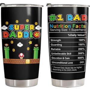 34HD Father Gifts, Daddio Tumbler with Lid 20 oz Stainless Steel, Dad Coffee Mug, Gamer Dad Present, Daddy Birthday Gifts from Daughter, Son, Wife Christmas Gift