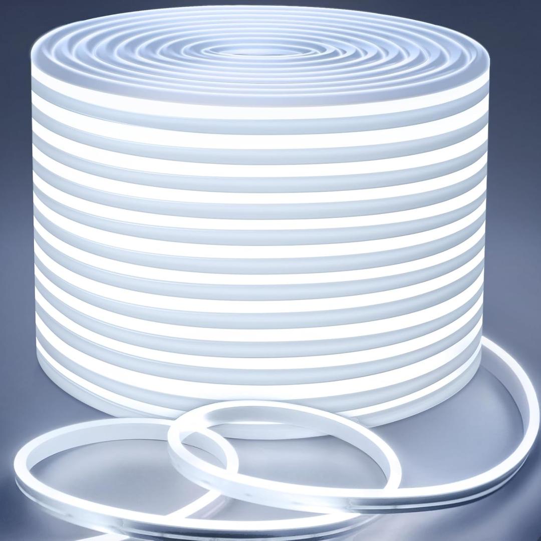 Lamomo LED Strip Lights, 65.6Ft White Dimmable Neon LED Rope Lights, 24V Waterproof LED Light Strip, 6000K Flexible Neon Lights for Bedroom Indoor Outdoor Home Decor