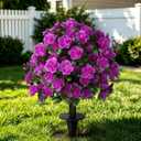 Artificial Silk Flowers Azalea for Outdoor with Ground Spike, Faux Floral Topiaries Ball Bushes Shrubs for Home Garden Yard Patio Decor UV Resistant (Fuchsia)
