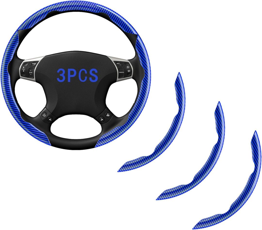 FOAN Steering Wheel Covers, 3PCs Carbon Fiber Anti-Skid Clip on Car Steering Wheel Cover Protector Universal for Most Car, Blue