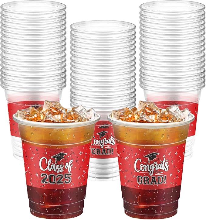 100 Pcs 16oz Graduation Cups Graduation Plastic Cups, Class of 2025 Graduates Disposable Tableware Set, PET Cup for High School College Grad School Party Favors Supplies(Purple)