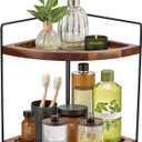 Demigo Bathroom Corner Counter Organizer 13.2x9.9 inch, 2 Tier Acacia Wood Organizer Countertop, Corner Storage Shelf Standing Rack, Cosmetic Vanity Tray Kitchen Spice Rack, Bathroom Storage Dcor