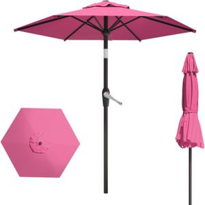 7.5FT Patio Umbrella Table Market Umbrella w/Tilt and Crank Heavy-Duty Round Outdoor Umbrellas for Garden, Deck, Backyard, Pool and Beach, Rose Pink