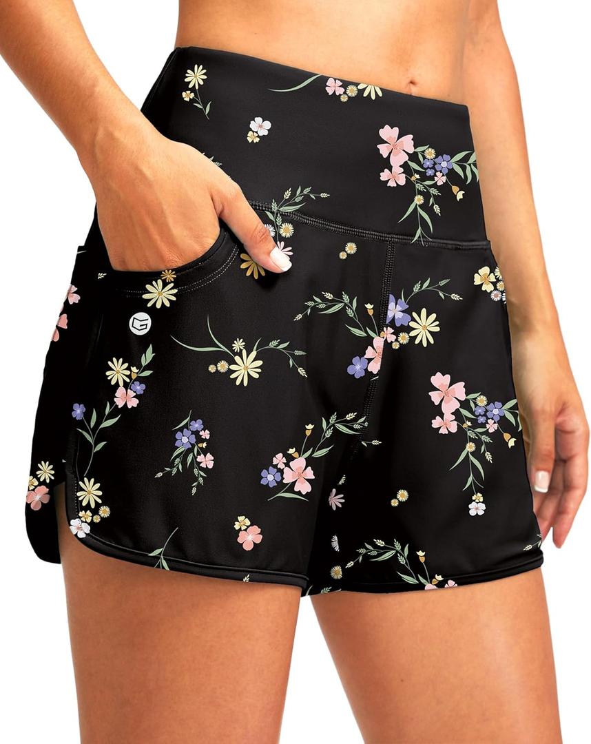 G Gradual Women's 3" High Waisted Swim Board Shorts with Pockets Quick Dry Swimsuit Bottoms Bathing Suit for Women with Liner (Medium, Black Floral) G Gradual Women's 3" High Waisted Swim Board Shorts with Pockets Quick Dry Swimsuit Bottoms Bathing Suit for Women with Liner (Medium, Black Floral)