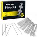 HongWay 120 Pack 6 Inch Landscape Staples 11 Gauge Garden Staples, Galvanized Garden Stakes U-Shaped Sod Pins, Lawn Yard Ground Fence Stakes for Anchoring Landscaping Fabric Irrigation Tubing