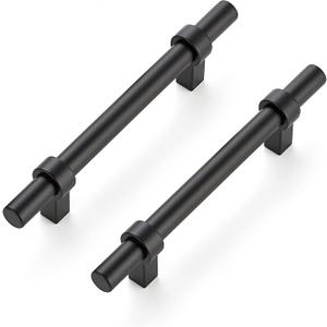 Ravinte 5 Pack 6-3/8 Inch Cabinet Pulls Matte Black Kitchen Cabinet Hardware Cupboard Handles with Square Base 6-3/8" Length,4" Hole Center