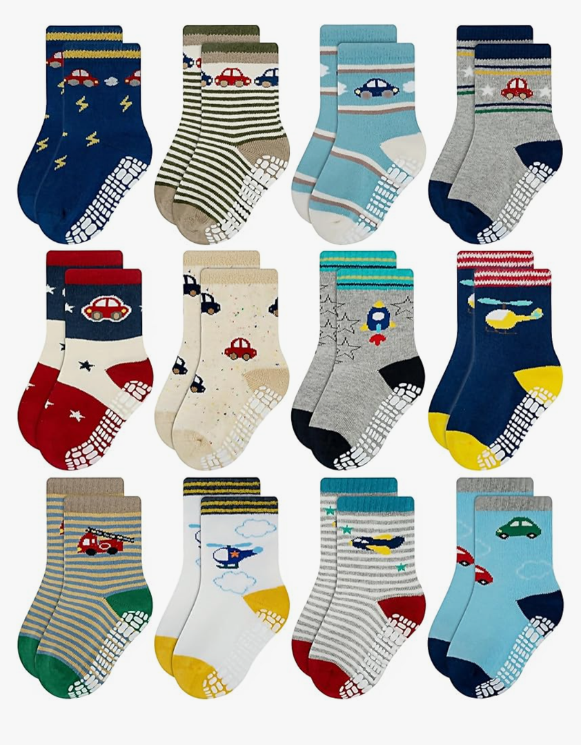 RATIVE Non Skid Anti Slip Crew Socks With Grips for Baby Infant Toddlers Kids Boys