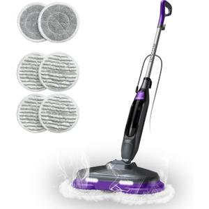 Scrub & Steam Mop with Rotating Mop Pads, LED Headlights, 6 Scrub Pads, Large Tank, Swivel Steering, Effortless Scrubbing Hard Floor Cleaner Upgraded (White)